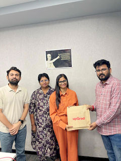 upGrad Ahmedabad office - student and parents with the counselling team after their study abroad session